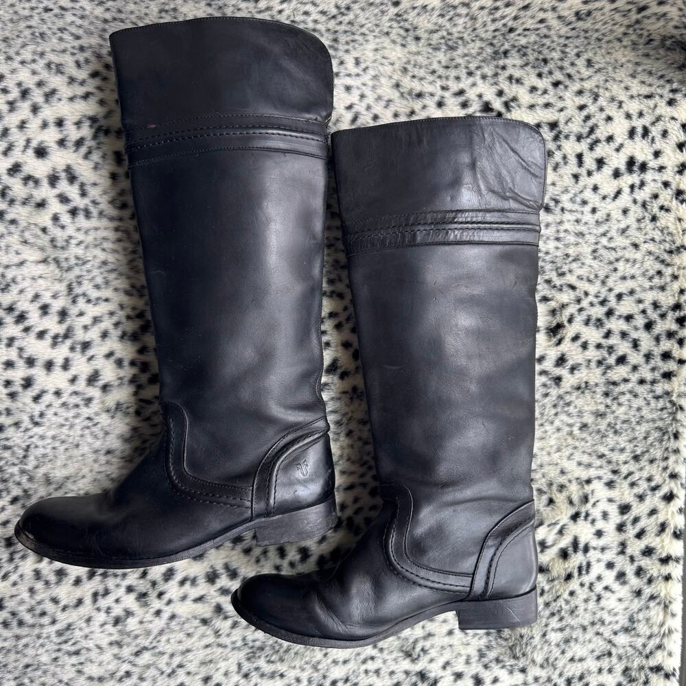 Frye Boots Melissa Trapunto Black Riding Equestrian Leather Pull On Size 7.5 B - Picture 2 of 13